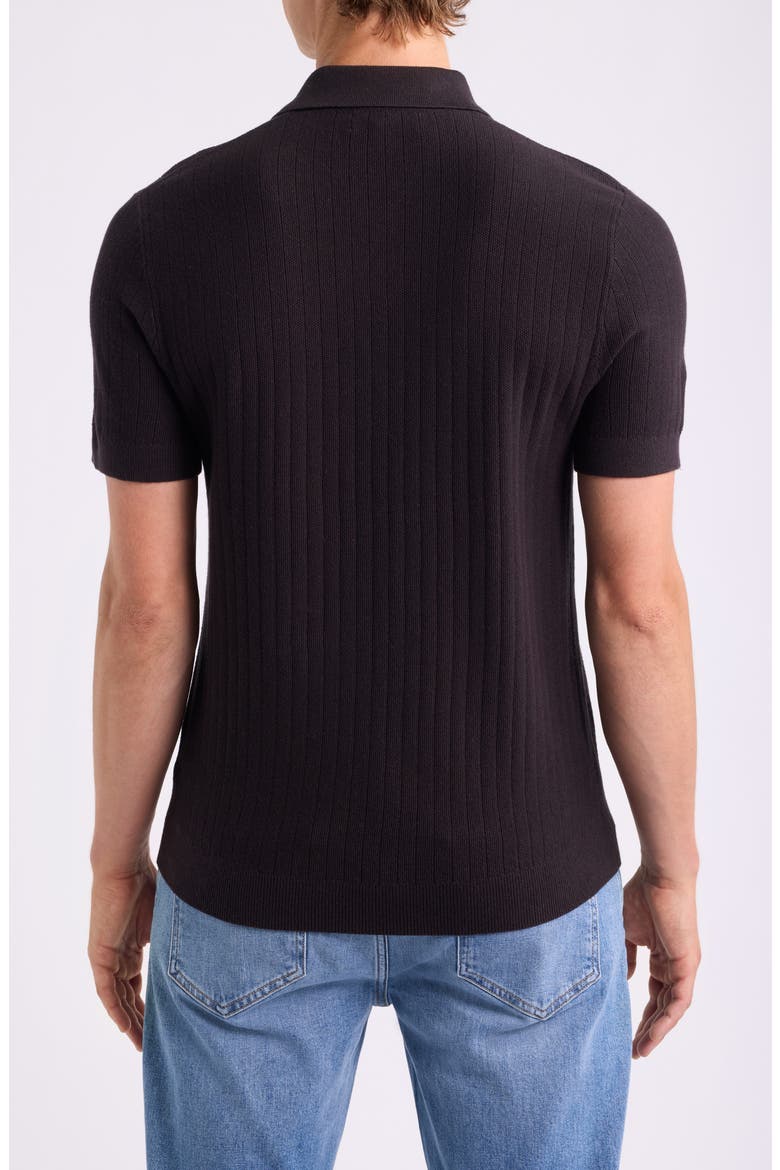 Short Sleeve Ribbed Cotton & Cashmere Polo Sweater, Alternate, color, BROWN LATTE