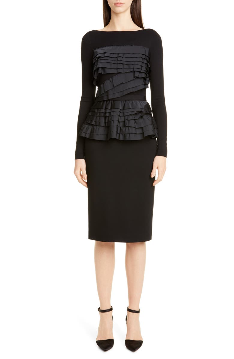 JASON WU Collection Taffeta Trim Jersey Long Sleeve Dress, Main, color,