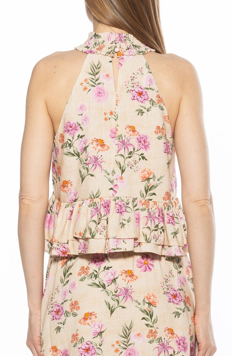 Alexia Admor Roth Smocked Ruffle Halter Top, Alternate, color, Pink Floral