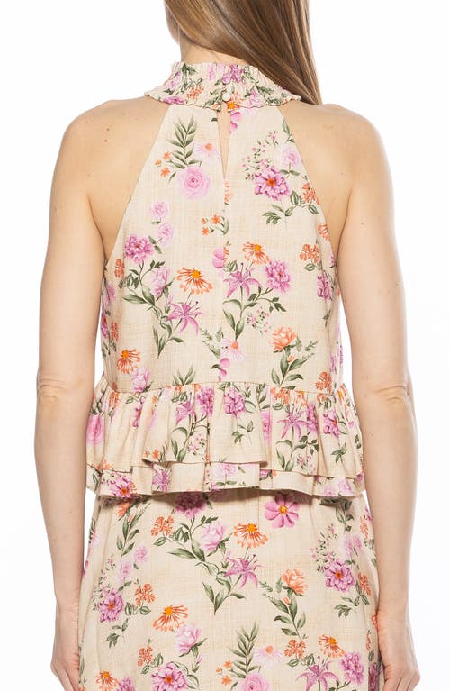 Alexia Admor Roth Smocked Ruffle Halter Top In Pink Floral