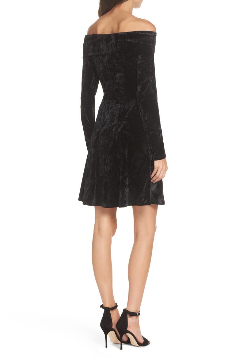 Off the Shoulder Velvet Fit & Flare Cocktail Dress, Alternate, color, BLACK