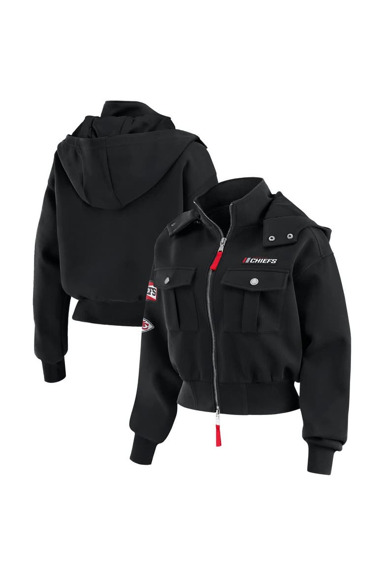 Women's WEAR by Erin Andrews  Black Kansas City Chiefs Patch Pocket Bomber Jacket, Main, color, Black