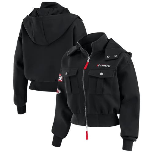 Wear By Erin Andrews Black Kansas City Chiefs Patch Pocket Bomber Jacket