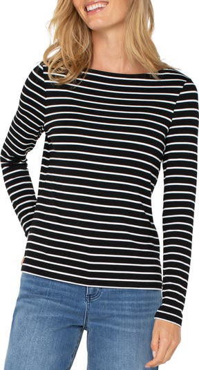 (取寄) リバプールロサンゼルス レディース ロング スリーブ ボートネック ニット トップ Liverpool Los Angeles women Long Sleeve Boatneck Knit Top Dark Liverpool Los Angeles Stripe Boat Neck Long Sleeve Top