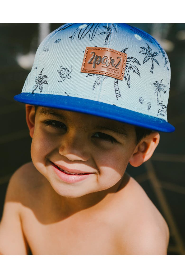 Boy Flat Brim Beach Cap, Alternate, color, Blue Beach Print