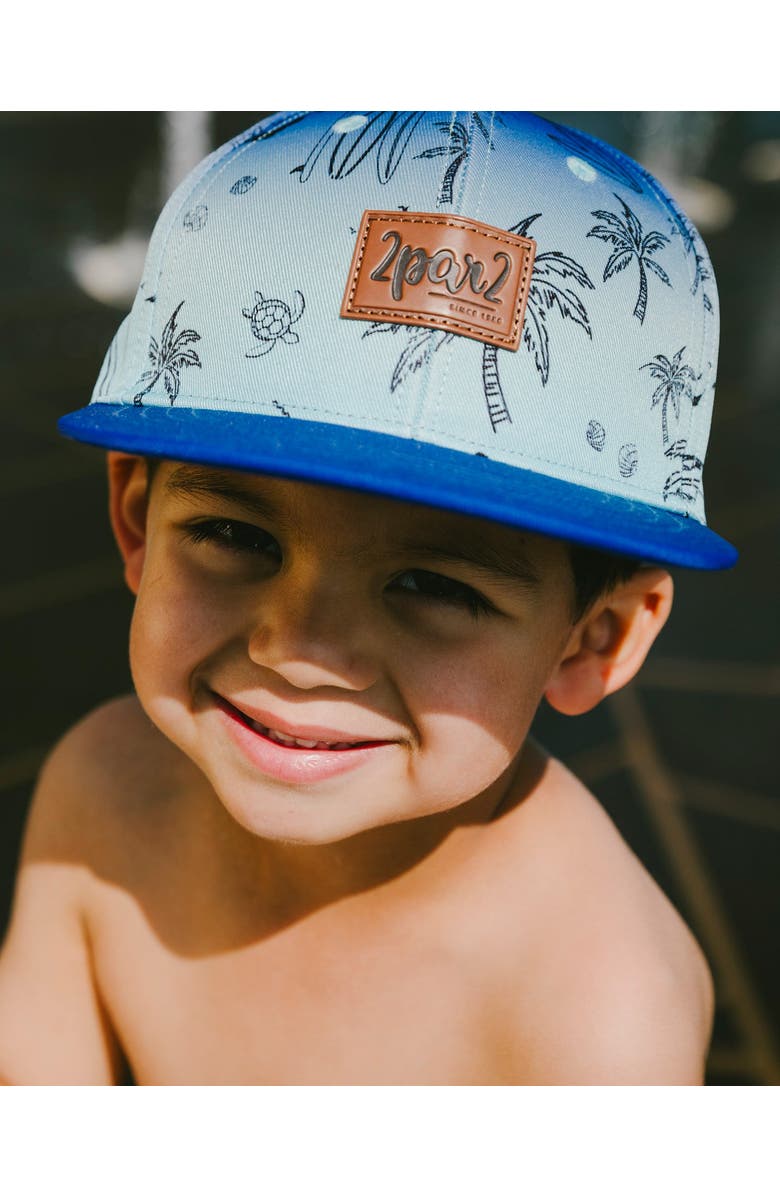 Deux par Deux Boy Flat Brim Beach Cap, Alternate, color, Blue Beach Print