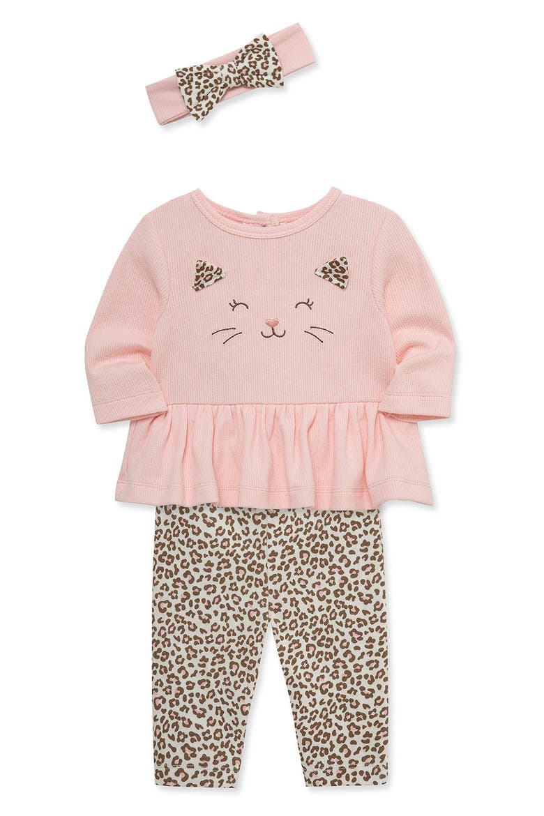 Rib Ruffle Bodysuit, Leggings & Head Wrap Set, Alternate, color, PINK
