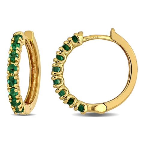 Emerald Hoop Earrings 14K Gold