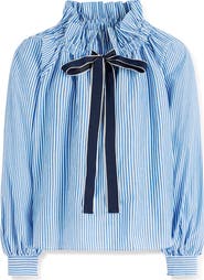 Boden Bow Neck Ruffle Shirt