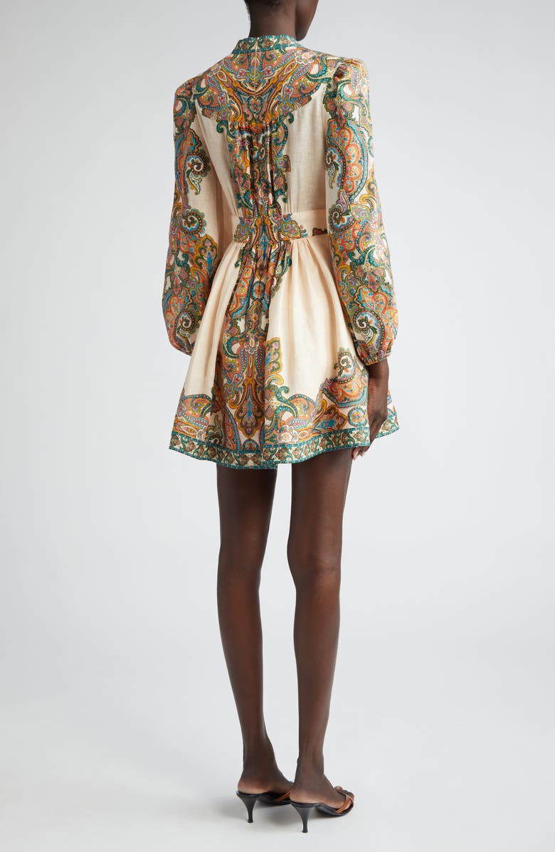Zimmermann Ottie Paisley Long Sleeve Linen Minidress, Alternate, color, 