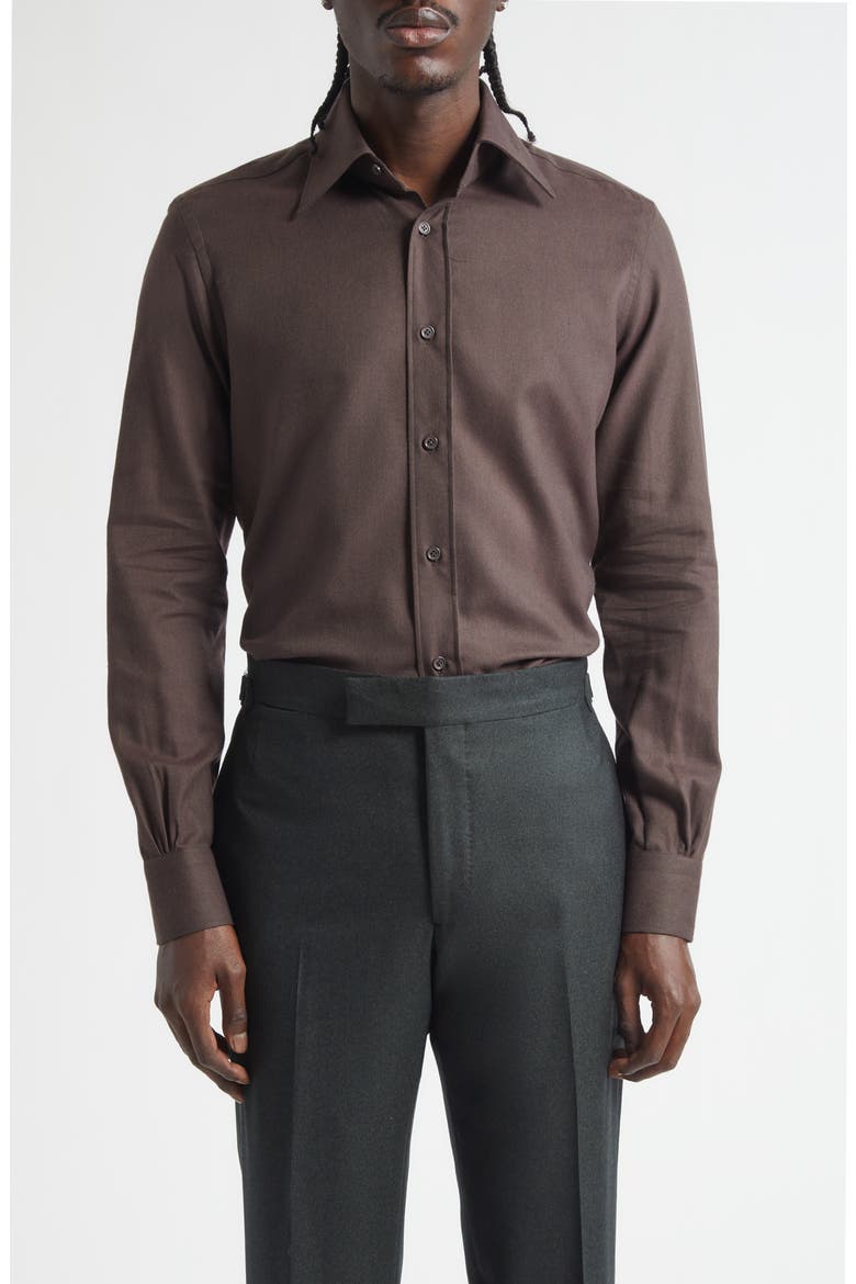 Lecce Point Collar Flannel Button-Up Shirt, Main, color, 260C - DARK BROWN