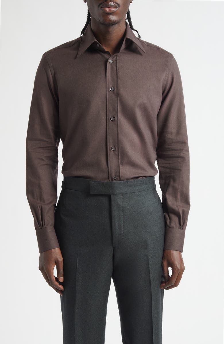 Thom Sweeney Lecce Point Collar Flannel Button-Up Shirt, Main, color, 260C - Dark Brown