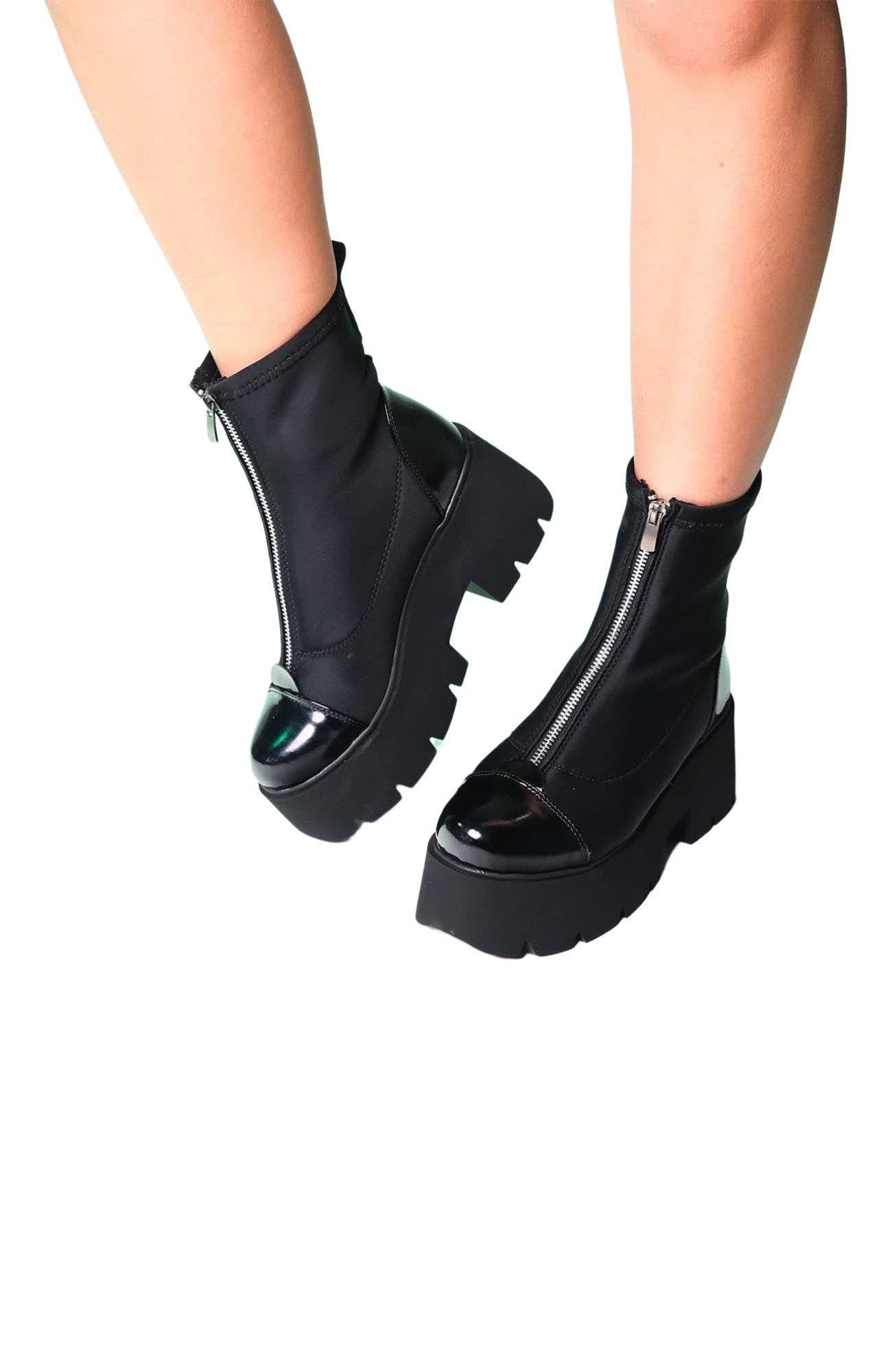 Prologue Shoes Bray Patent Chunky Boot, Alternate, color, Black Patent Faux Leather