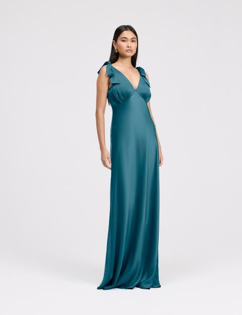 Nora Tie Shoulder Satin Maxi Dress
