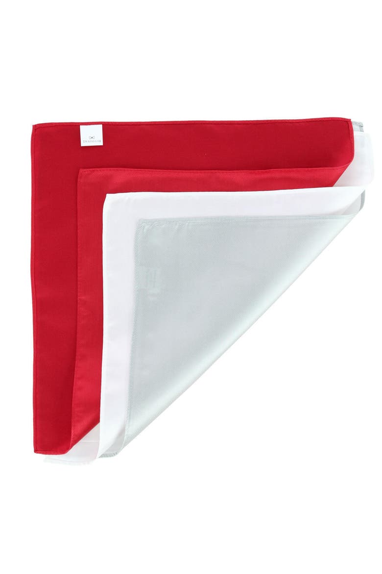 The Gatsby 12 inch Solid Silk Pocket Square Trio, Alternate, color, Red, Silver, and White