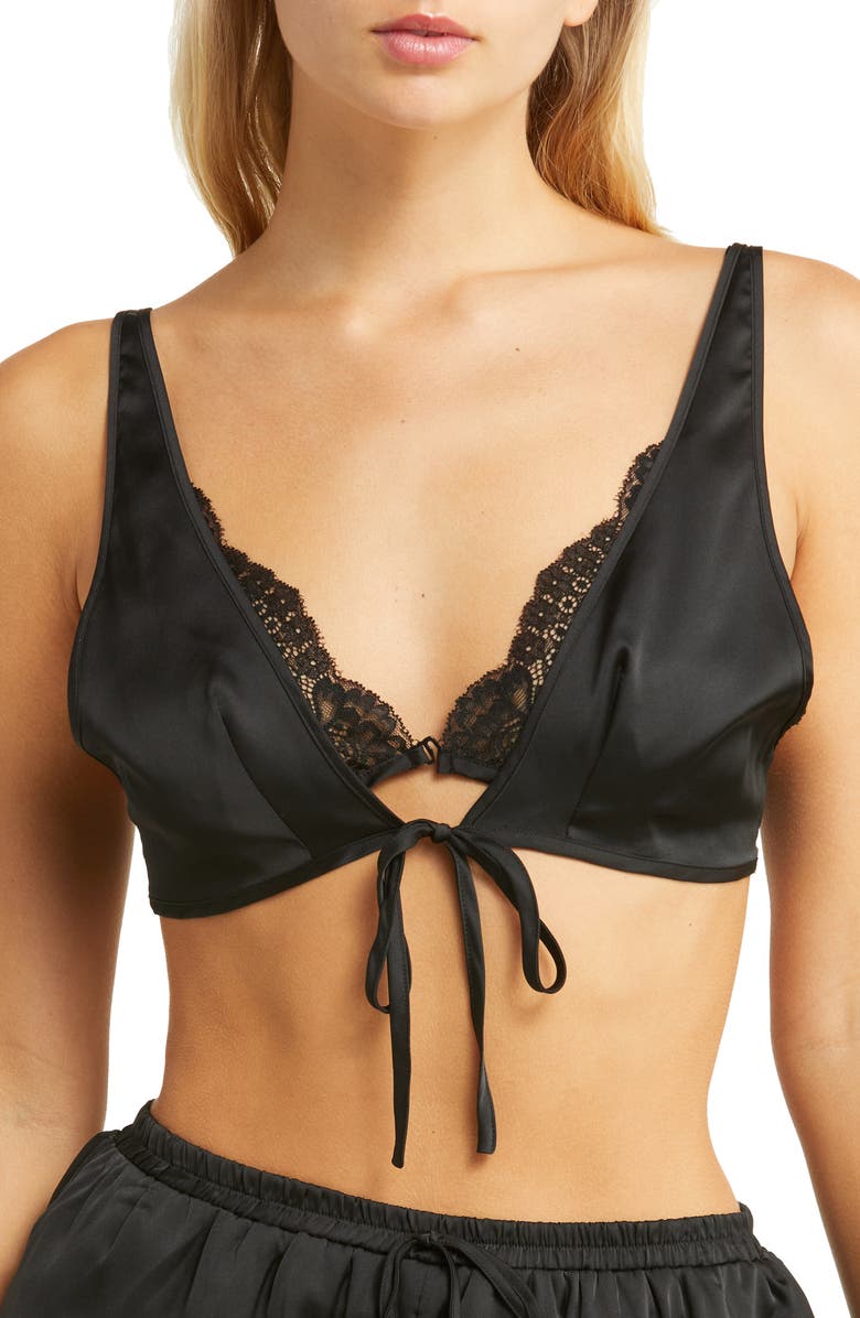 Hauty Lace Trim Satin Bra & Shorts Set, Main, color, 