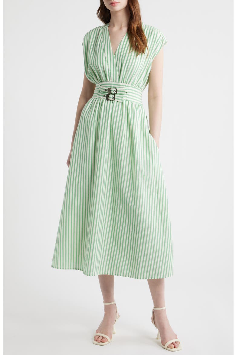 Stripe Fit & Flare Midi Dress, Main, color, GREEN