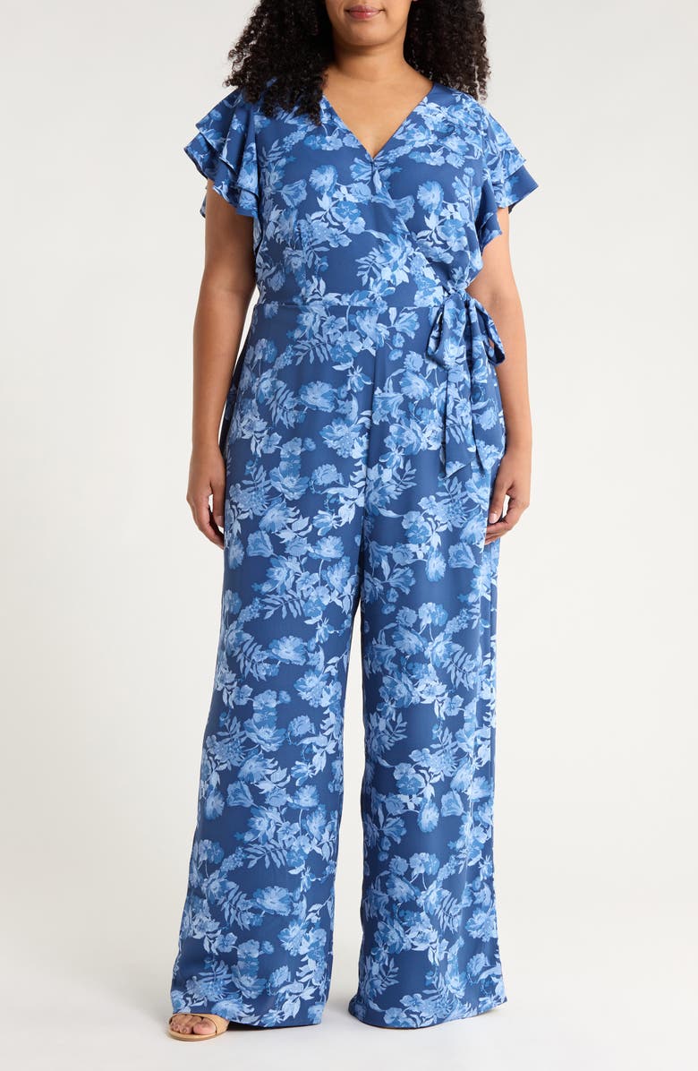 SUGARLIPS Bary Floral Tiley Wide Leg Jumpsuit, Main, color, Navy-Blue