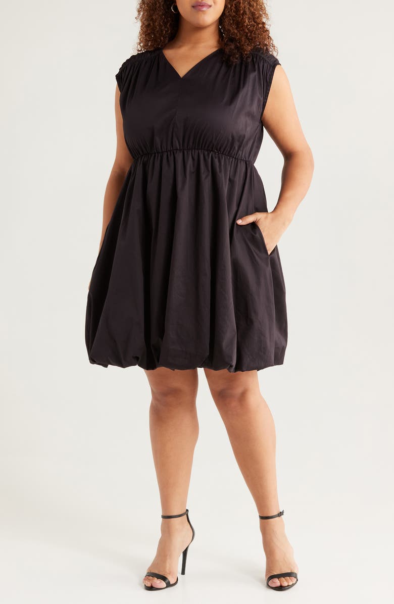 HARSHMAN Arla Bubble Hem Cotton Dress, Main, color, Black