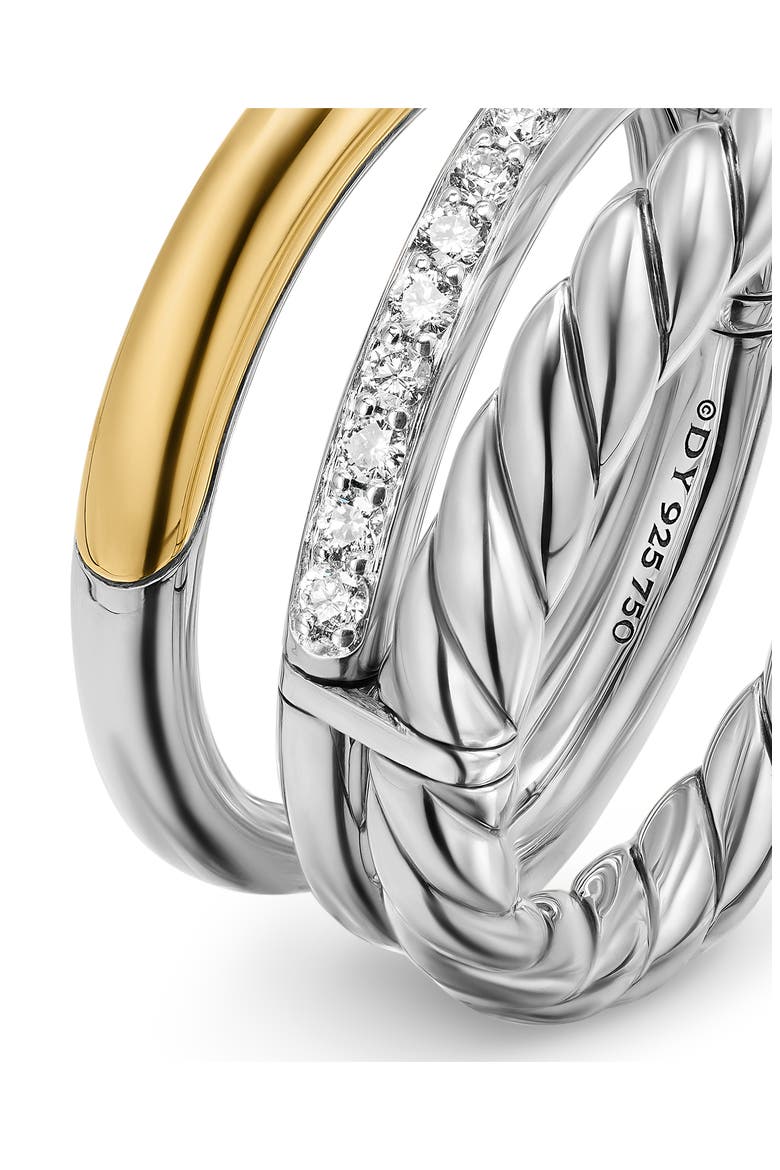 DY Mercer® Three Row Ring in Sterling Silver with 18K Yellow Gold & Diamonds, 8.9mm, Alternate, color, DIAMOND/ SILVER/ GOLD
