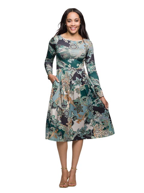 Long Sleeve Midi Dress in Paisley Floral Print