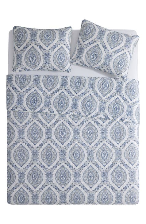 Sea Damask 3-Piece Quilt Set