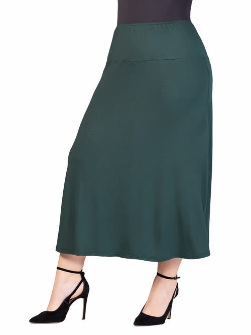 24seven Comfort Apparel Plus Size Comfortable Fit Elastic Waist Maxi Skirt In Green