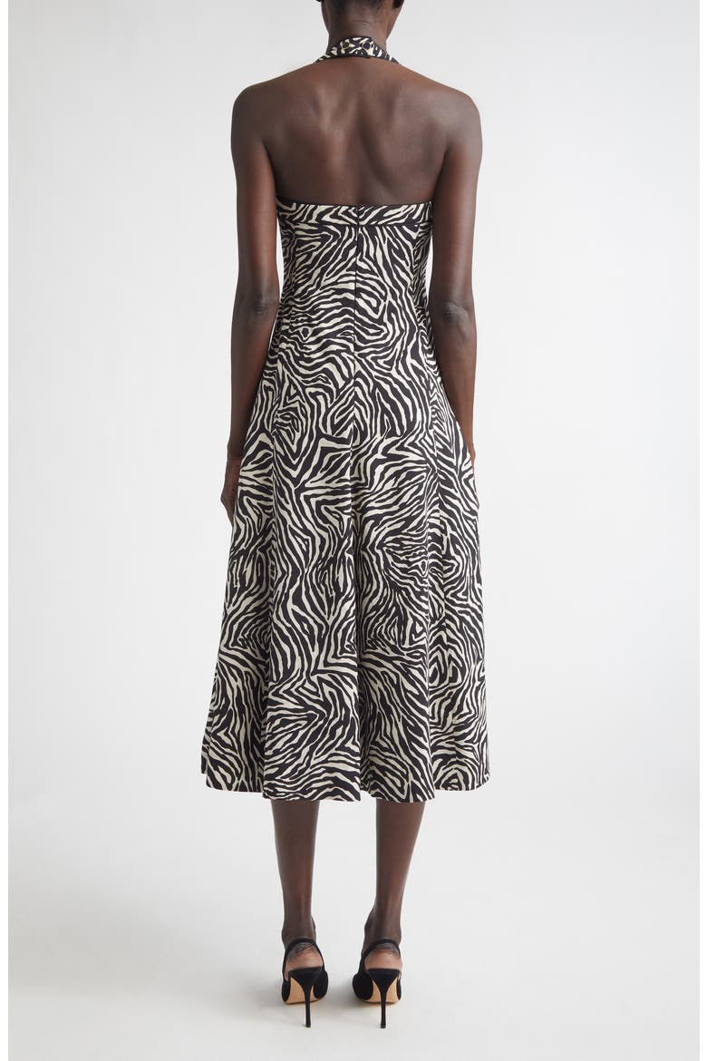 Zebra Print Halter Midi Dress, Alternate, color, BLACK/ LINEN