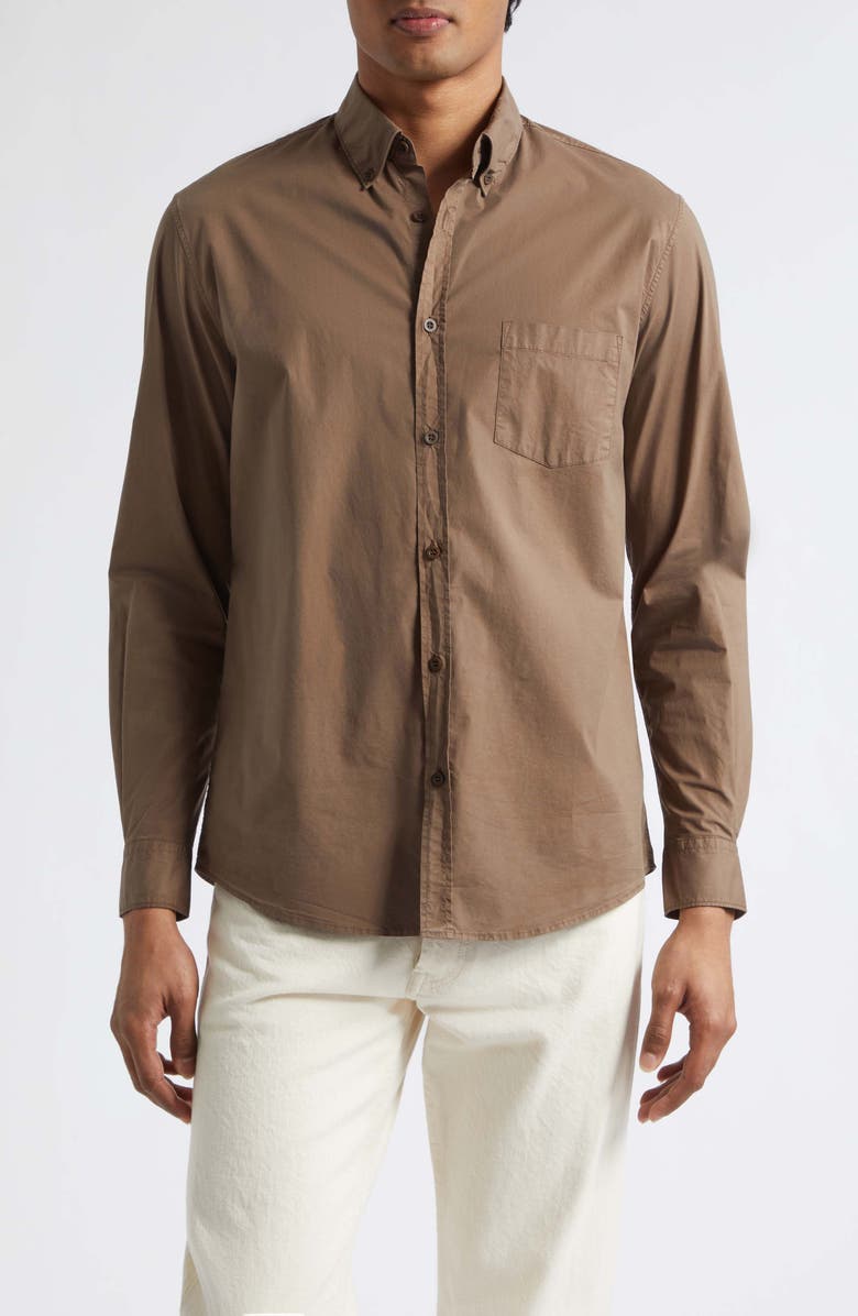 Sunspel Soft Stretch Poplin Button-Down Shirt, Main, color, Dark Cedar