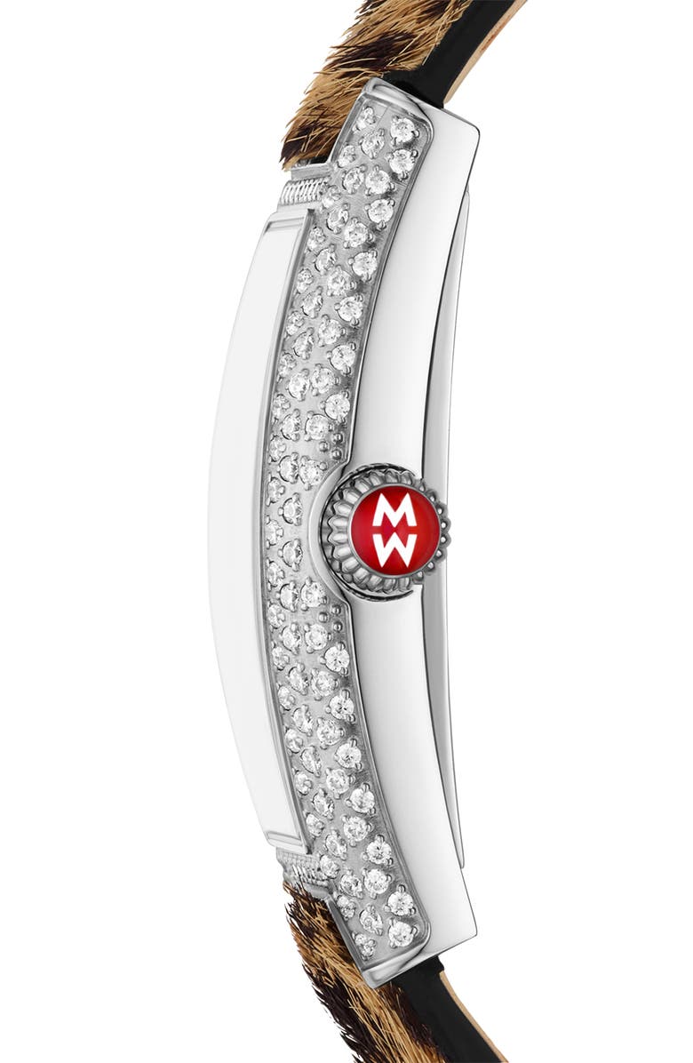 MICHELE Special Edition Diamond Coquette Genuine Calf Hair Strap Watch, 23mm x 40mm, Alternate, color, Brown / Black / Silver Multi