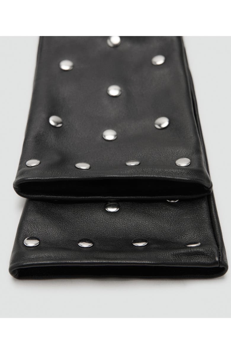 MANGO Studded Leather Gloves, Alternate, color, Black