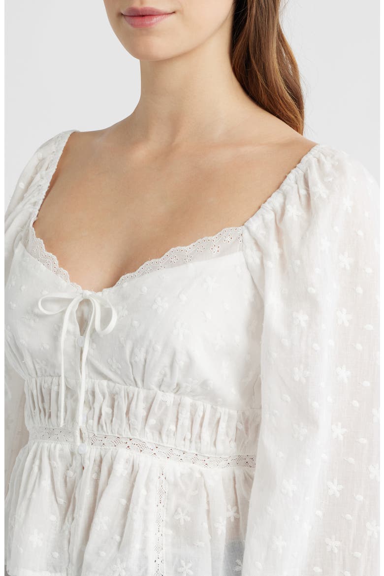 Embroidered Long Sleeve Peplum Top, Alternate, color, WHITE