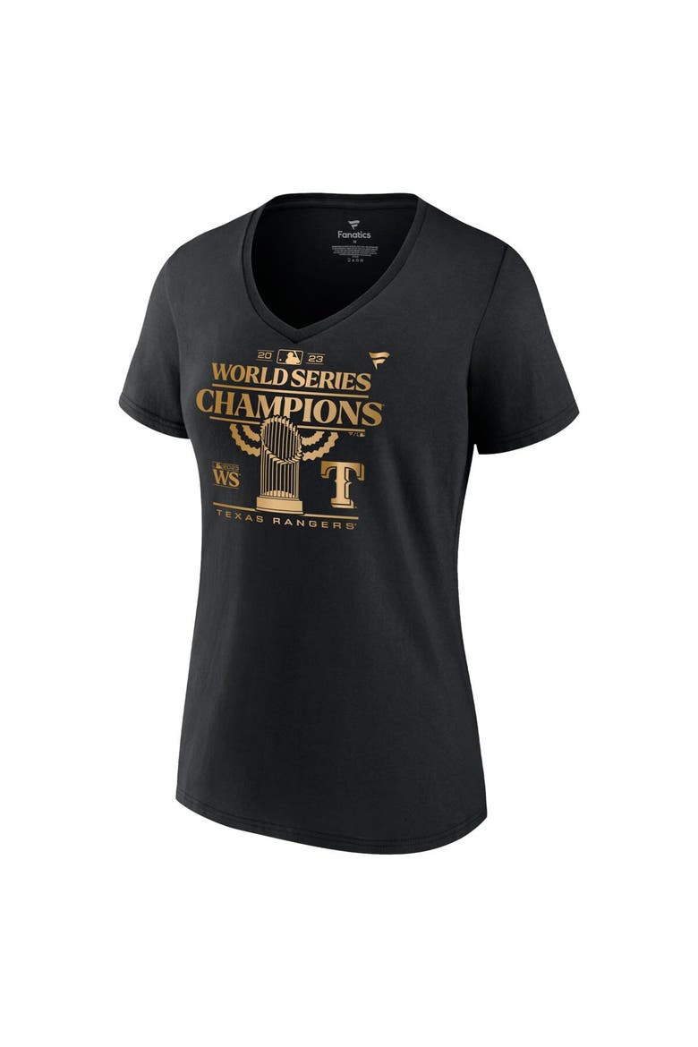 Women's Fanatics Branded Black Texas Rangers 2023 World Series Champions Plus Size Parade V-Neck T-Shirt, Alternate, color, Black