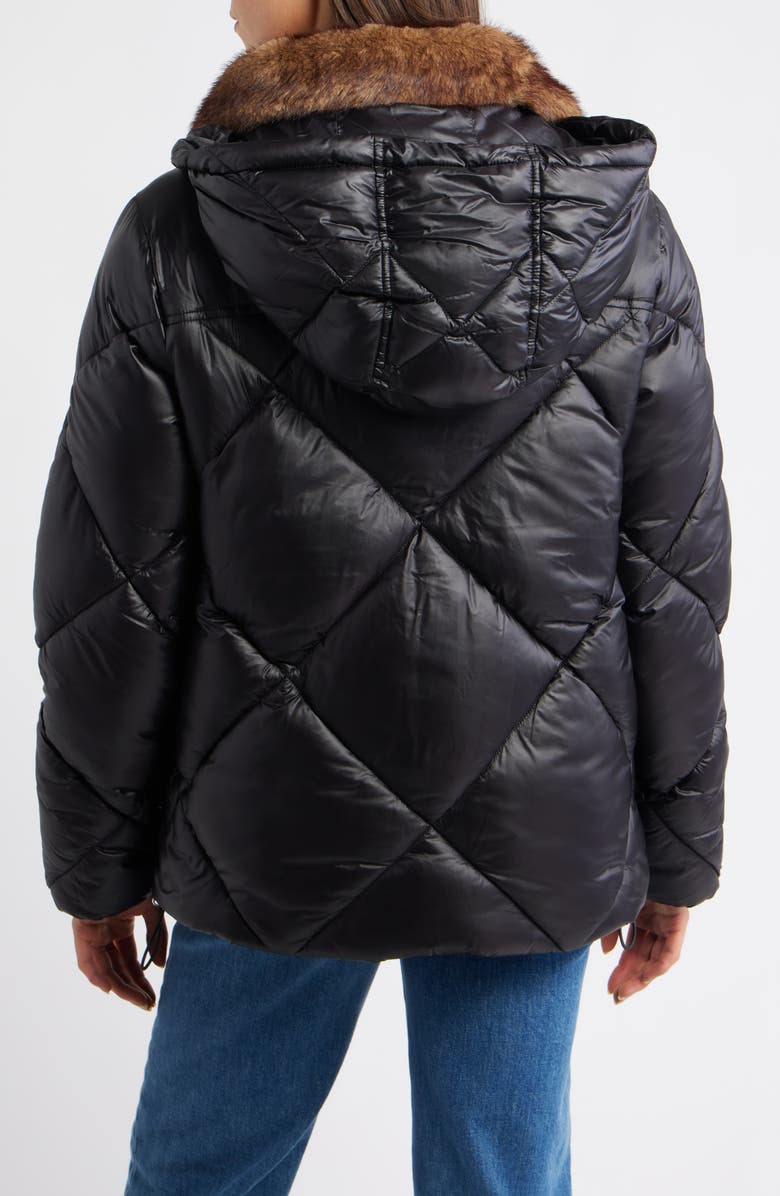 Sam Edelman Diamond Quilted Puffer Jacket with Faux Fur Hood, Alternate, color, Black