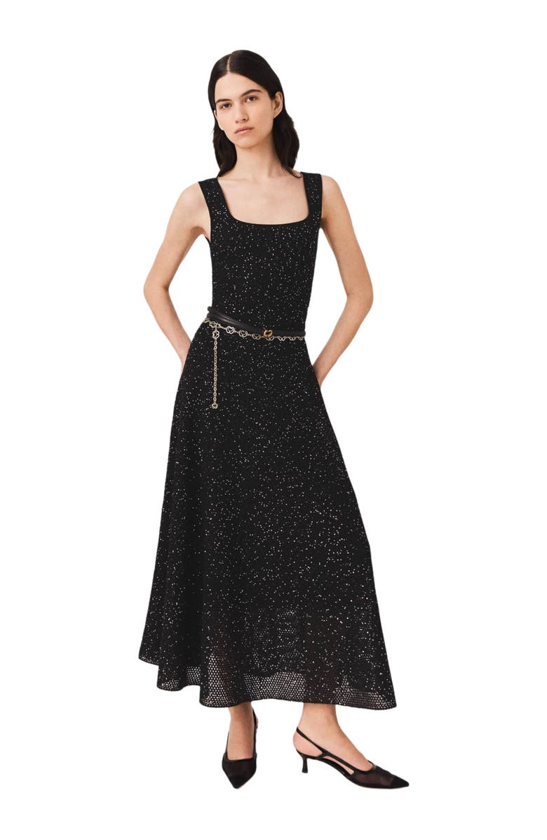 maje Rhinestone knit maxi dress, Alternate, color, Black