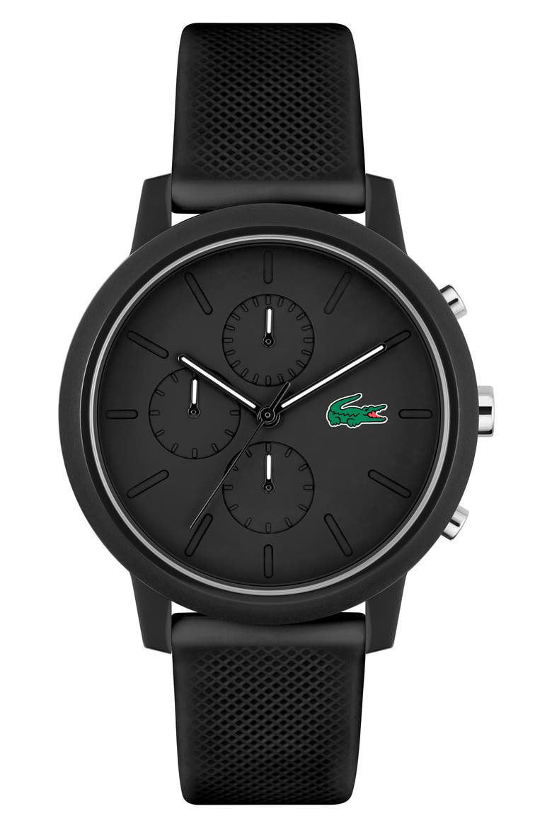12.12 Chronograph Silicone Strap Watch, 44mm, Main, color, BLACK