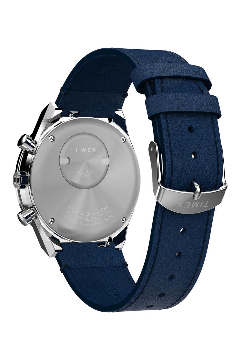 Q Chronograph Leather Strap Watch, 40mm, Alternate, color, BLUE