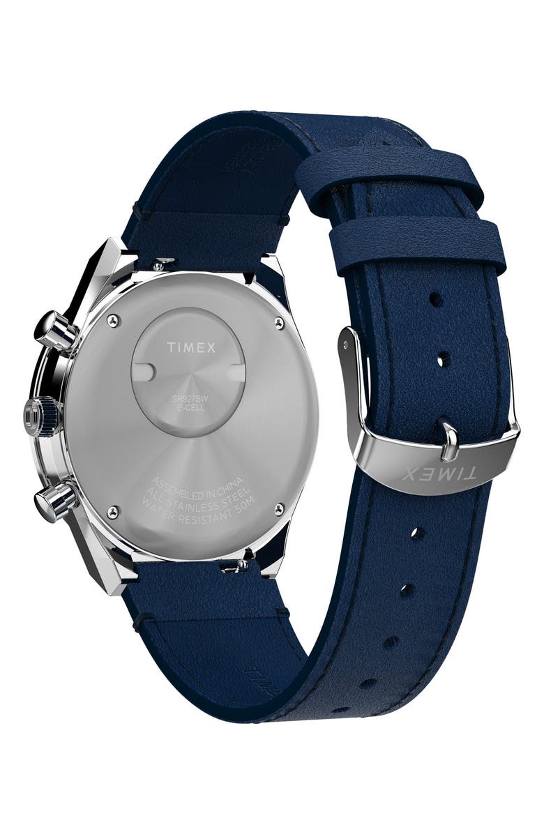 Timex<sup>®</sup> Q Chronograph Leather Strap Watch, 40mm, Alternate, color, Blue