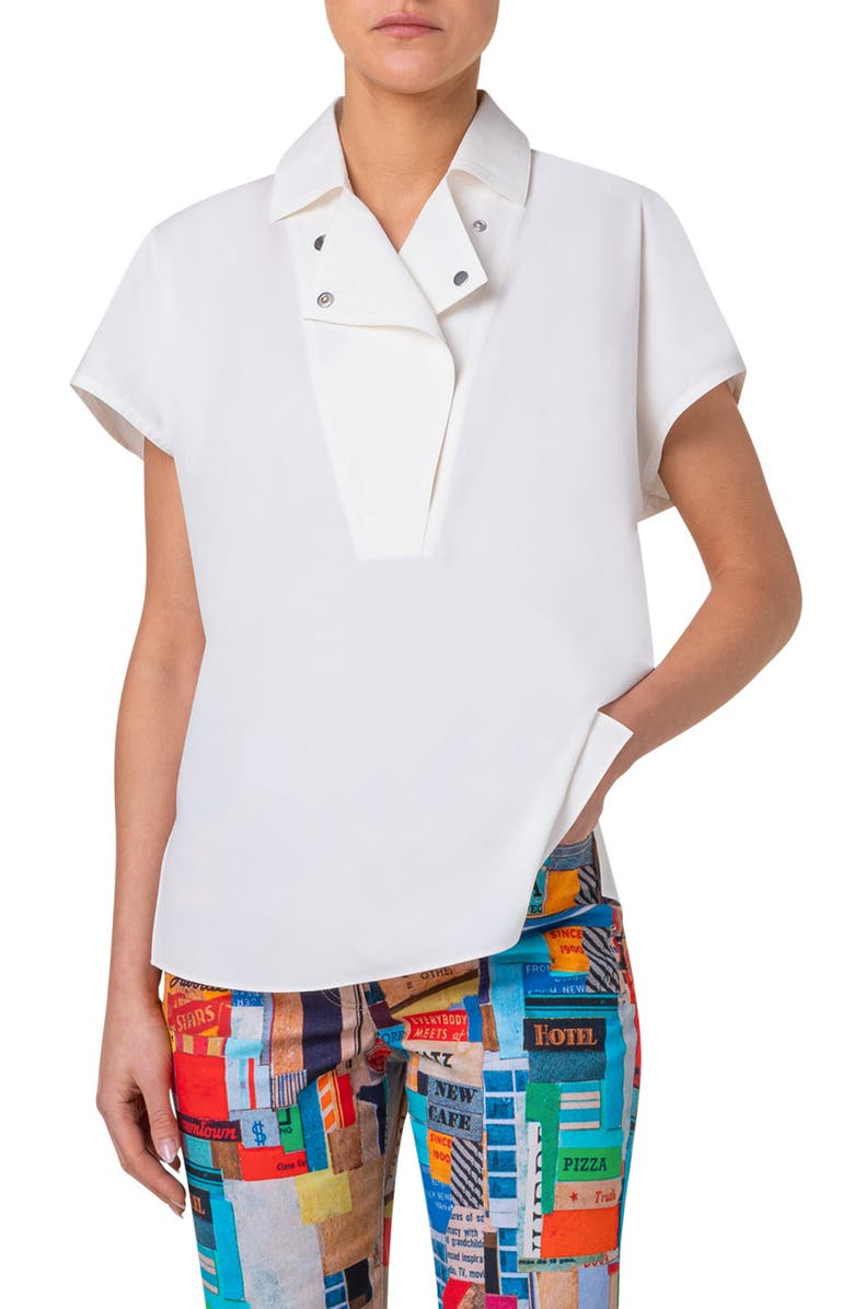 Akris punto Biker Collar Cotton Poplin Top, Main, color, 