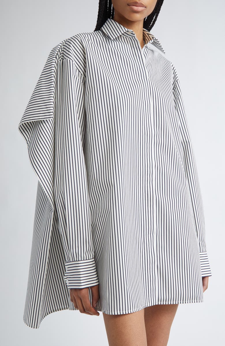Proenza Schouler Isla stripe Silk & Cotton Shift Cape Dress, Alternate, color, 