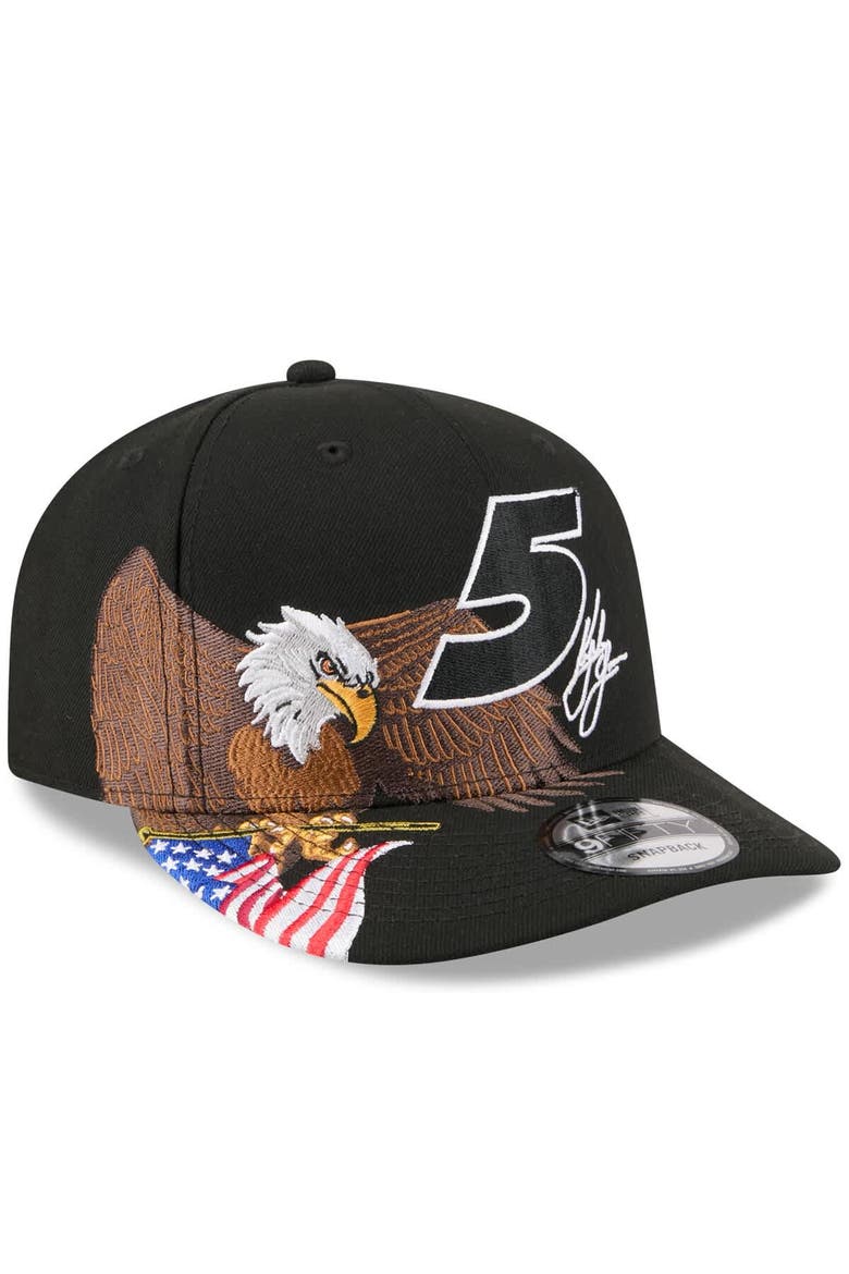 Men's New Era Black Kyle Larson Patriotic Eagle & Flag A-Frame 9FIFTY Snapback Hat, Main, color, Black