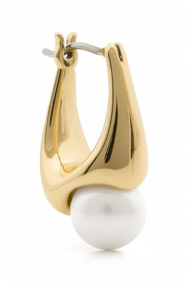 faux pearl huggie hoop earrings, Alternate, color, CREAM/ GOLD