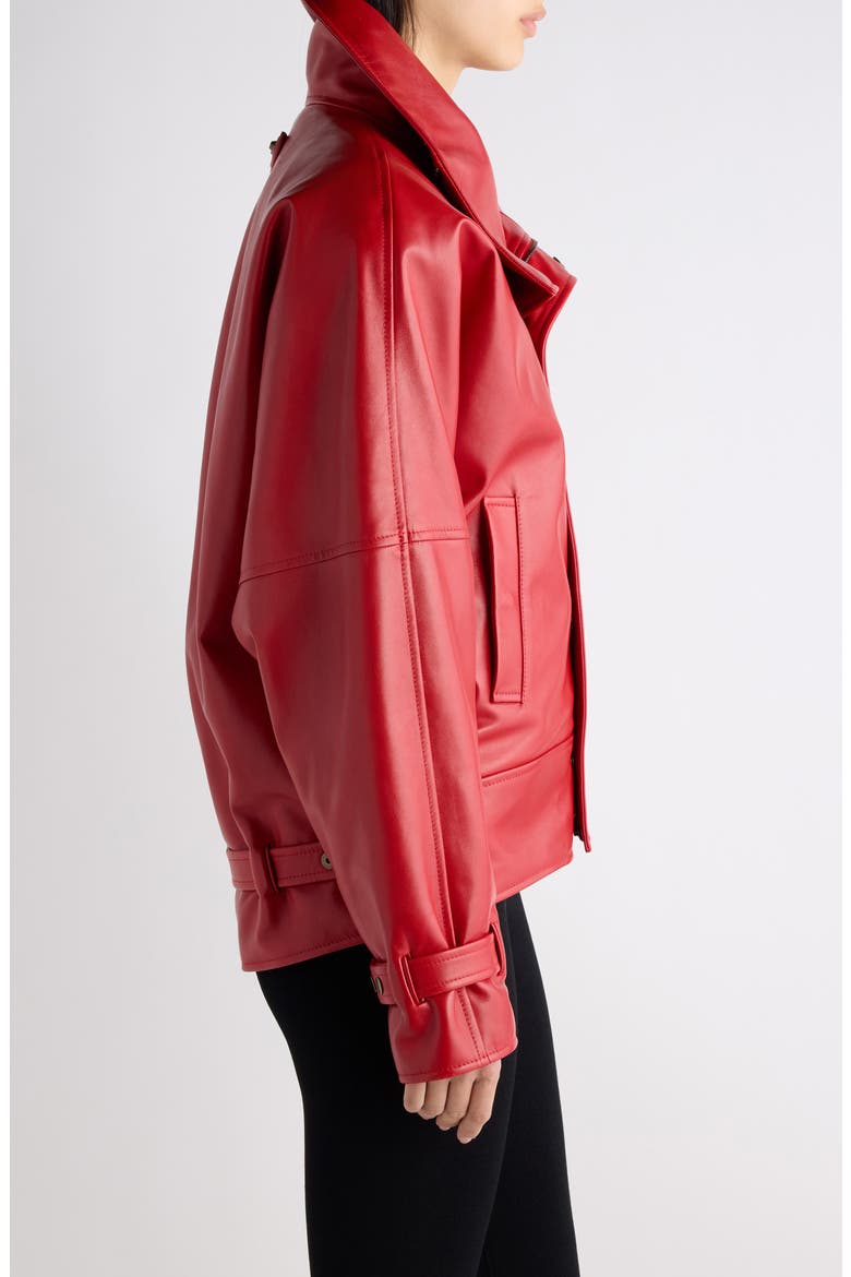 Big Collar Leather Jacket, Alternate, color, 6400 RED