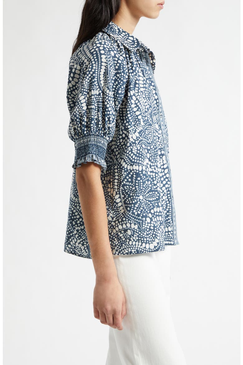 Freya Cotton Button-Up Shirt, Alternate, color, NAVY DOT