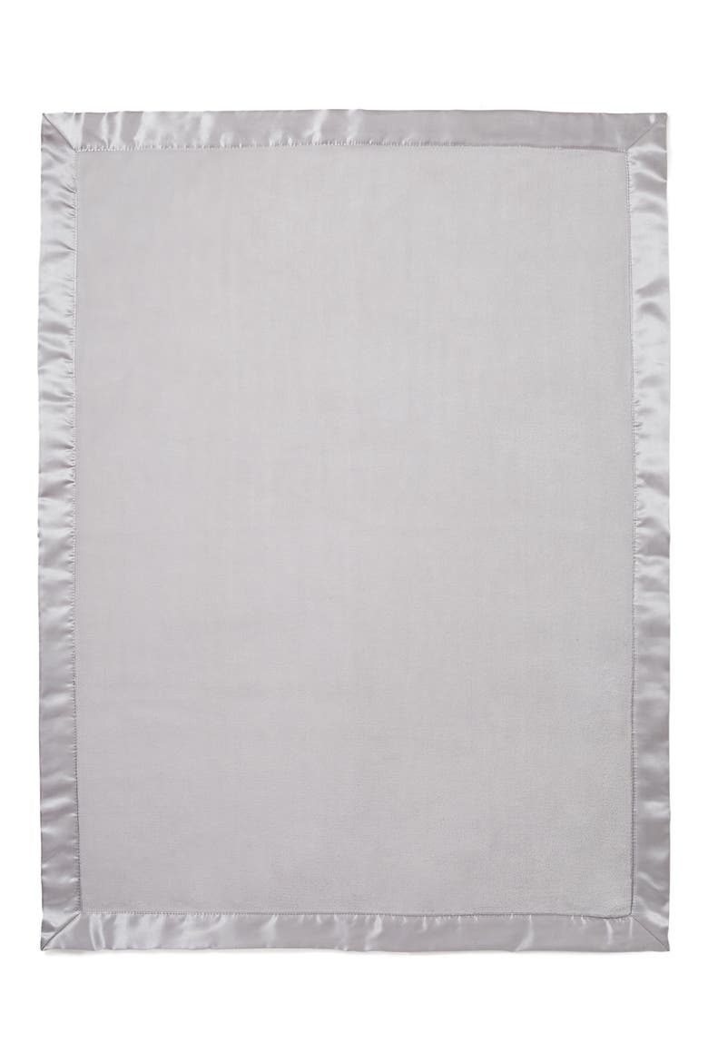 Satin Trim Fleece Blanket, Alternate, color, GRAY
