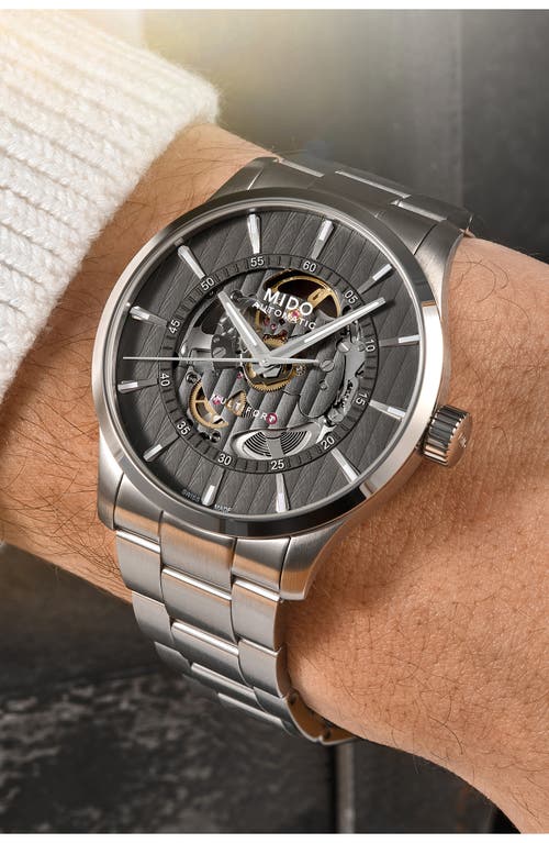 Mido Men's Swiss Automatic Multifort Skeleton Vertigo Stainless Steel Bracelet Watch 42mm In Silver