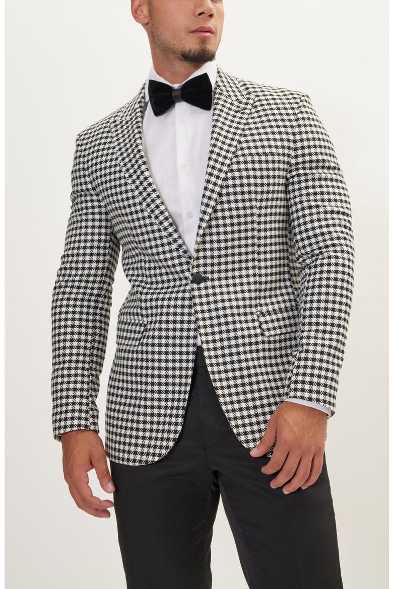 Trim Fit Check Formal Jacket & Solid Pants Suit, Alternate, color, BLACK WHITE