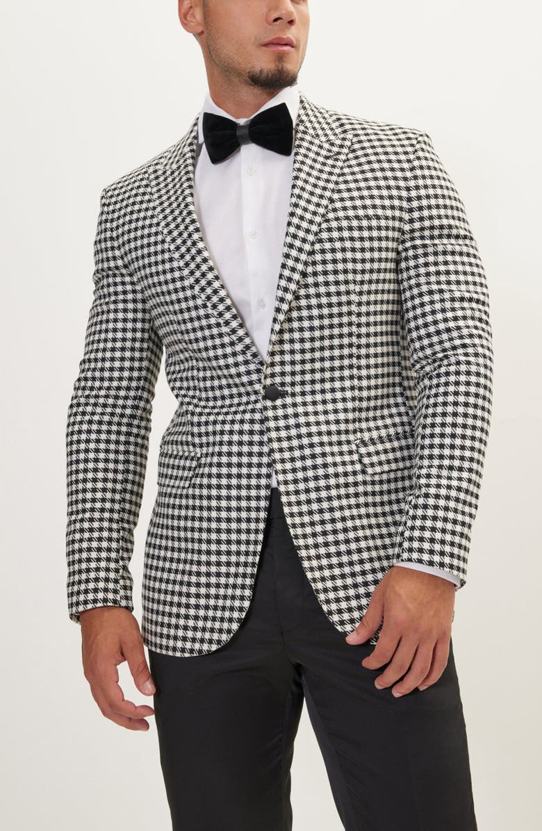 RON TOMSON Trim Fit Check Formal Jacket & Solid Pants Suit, Alternate, color, Black White
