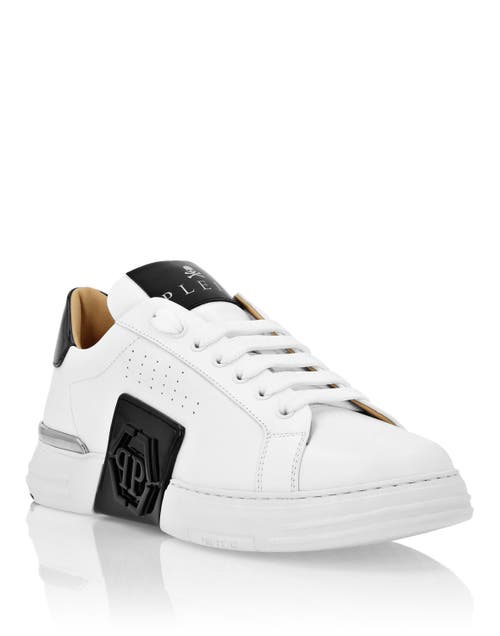 Philipp Plein Mix Leather Lo-top Sneakers Hexagon Unisex In White