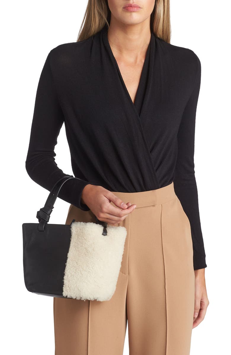 STAUD Ida Mini Leather & Genuine Shearling Tote Bag, Alternate, color,